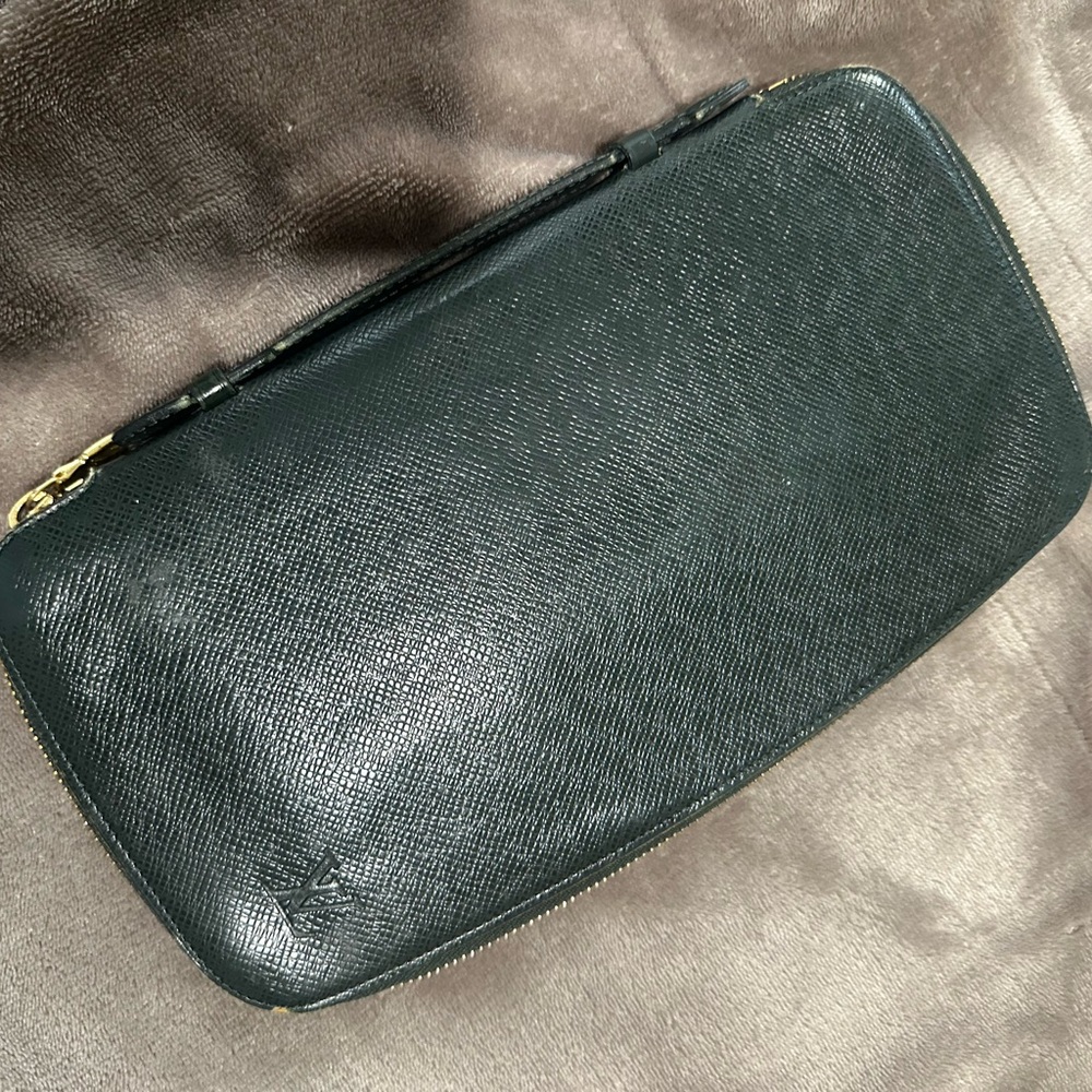 Louis Vuitton Dark Green Leather Wallet with Gold Hardware